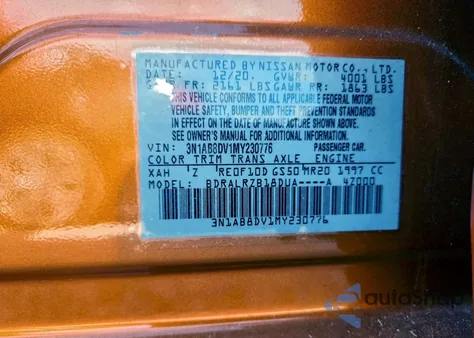 2021 Nissan Sentra Sr from USA, damaged, VIN 3N1AB8DV1MY230776